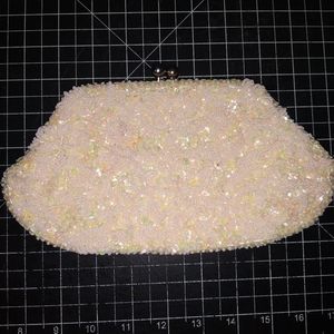 Vintage Cream Yellow Beaded Evening Bag, Ging Lee, Hand Trimmed in Hong …